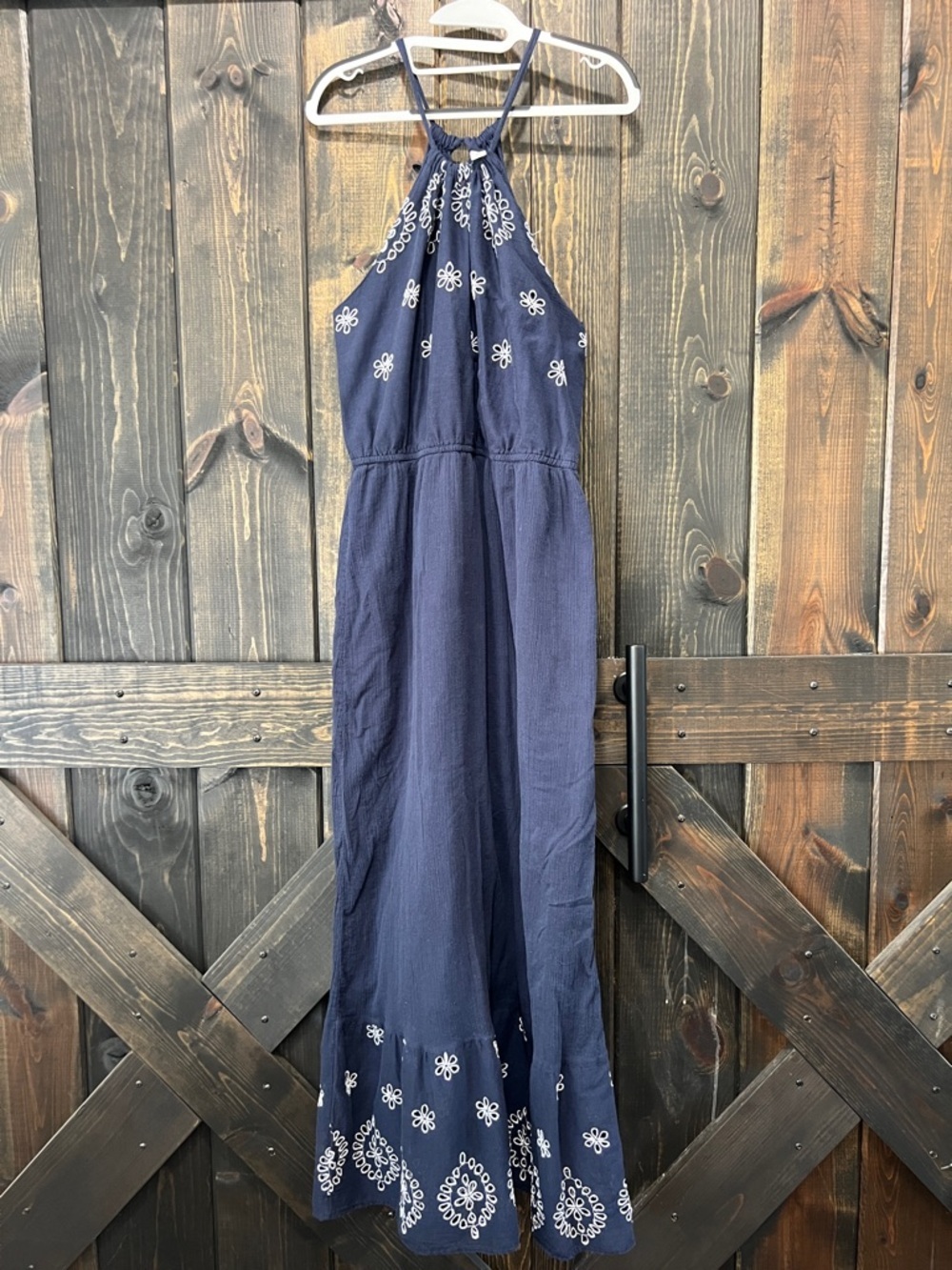 Old Navy Navy Blue Maxi Dress with White Embroidery